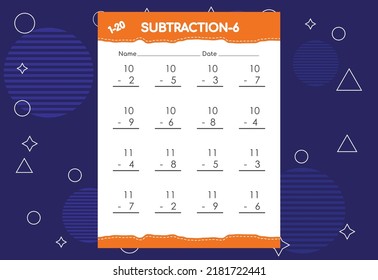 Subtraction worksheet for kids. Educational math activities worksheet for children