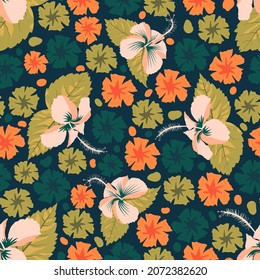 Subtropical hibiscus floral seamless surface pattern designed for elegant home decoration, interior design, upholstery like divan, sofa, bedsheet, mug, rug, curtain, blanket, throw pillow etc.