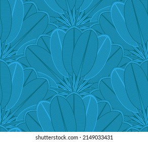 Subtropical jungles vector pattern. Exotical tropical jungle leaves, palm foliage seamless wallpaper background. Botanical exotic banana palm tree illustration.