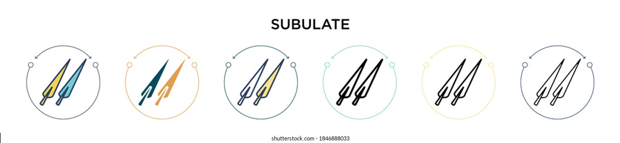 Subulate icon in filled, thin line, outline and stroke style. Vector illustration of two colored and black subulate vector icons designs can be used for mobile, ui, web