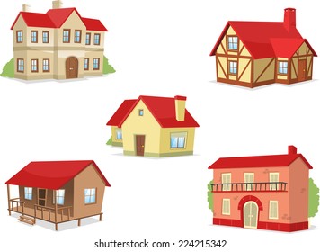 Suburb residential house townhouse villa set vector illustration. 