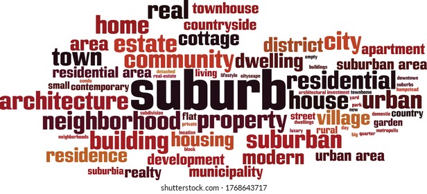 Suburb word cloud concept. Collage made of words about suburb. Vector illustration