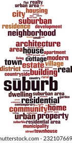 Suburb word cloud concept. Collage made of words about suburb. Vector illustration