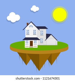 suburban building on a rock. element of the urban landscape. Nice two-storey house.Art of  Place to live.
