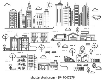 Suburban City Activity thin line art vector