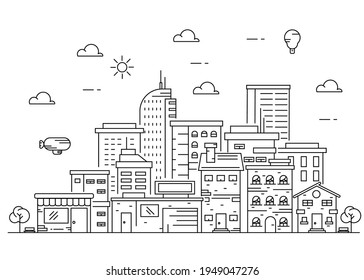 Suburban City Building Line art Vector