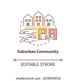 Suburban community concept icon. Communities types abstract idea thin line illustration. Peri-urban areas. Separate residential community. Vector isolated outline color drawing. Editable stroke