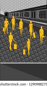 Suburban electric train - Underground subway - passengers - flat style - illustration, vector