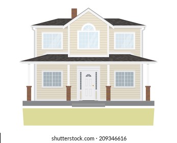 Suburban Family Home Vector Illustration. Suburban home isolated on white background. Flat design, no gradients.