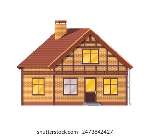 Suburban family house. Countryside brick house icon. Isometric building. Real estate and rent. Vector illustration in flat style