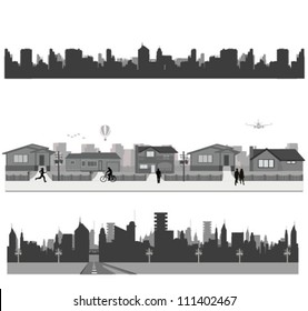 Suburban homes and City skyline