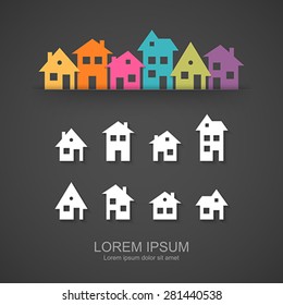 Suburban homes icon set. Easy to change colors.