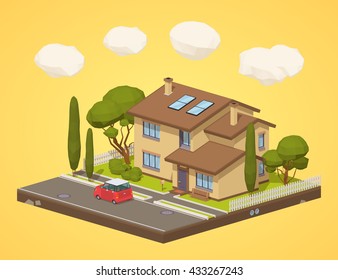 Suburban house. 3D lowpoly isometric vector concept illustration