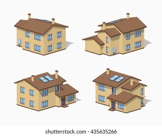 Suburban house. 3D lowpoly isometric vector illustration. The set of objects isolated against the white background and shown from different sides