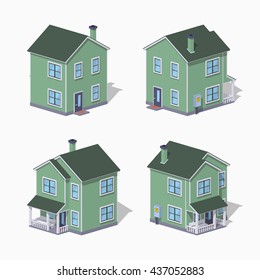 Suburban house. 3D lowpoly isometric vector illustration. The set of objects isolated against the white background and shown from different sides