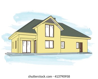 Suburban house. Architecture design elements. Vector illustration