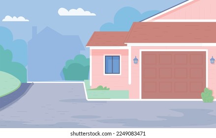 Vorstadthaus-Fassade. Leerer Hintergrund der Einfahrt. Vektorgrafik