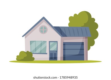 Suburban House, Family Home Vector Illustration on White Background