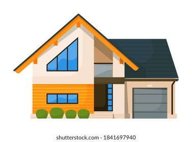 Suburban house front exterior isolated on white background