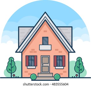 Suburban house icon. 