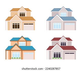 Suburban house semi flat color vector objects set. Editable elements. Items on white. Residential building exterior. Cottage simple cartoon style illustration for web graphic design and animation