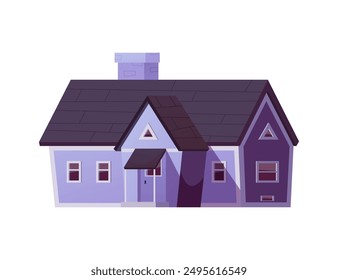 Suburban house. Vector illustration of a charming two-story house with a gabled roof, chimney, and multiple windows in a simple, clean style. Ideal for residential designs and real estate concepts.