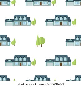 Suburban houses seamless pattern. Vector illustration. American houses seamless pattern. Wrapping with american houses, urban style design.