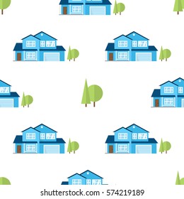 Suburban houses seamless pattern. Vector illustration. American houses seamless pattern. Wrapping with american houses, urban style design.
