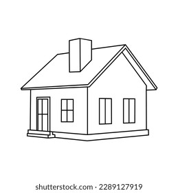 Suburban neighborhood panorama line art with classic, mid-century and contemporary houses.Blue colored detached, single family house with garden. Hand drawn line art cartoon vector illustration.