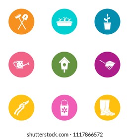 Suburban place icons set. Flat set of 9 suburban place vector icons for web isolated on white background
