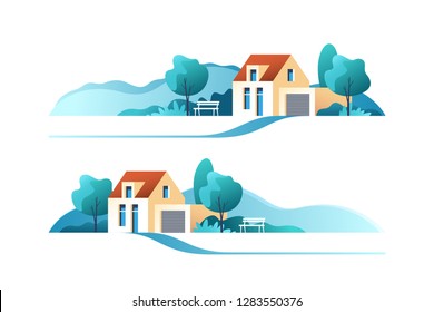 Suburban traditional house. Family home. Vector illustration.