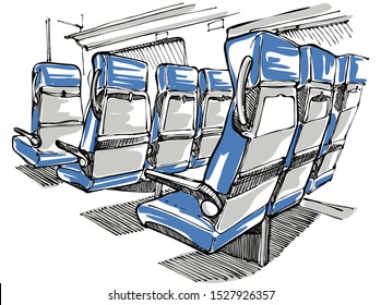Suburban train interior - hand drawn sketch