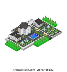 Suburban villa isometric in vector on white background