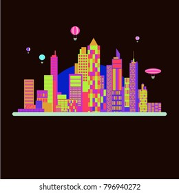 Suburbs town in neon light.