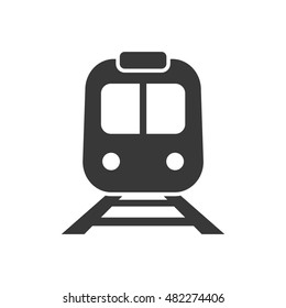 Subway Black Flat Icon. Railway Transport. Front View Of Train Or Tram Sign. Vector Isolated Object.
