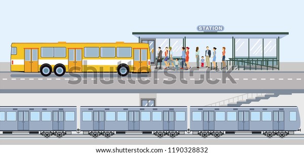 Subway and bus station with\
guests