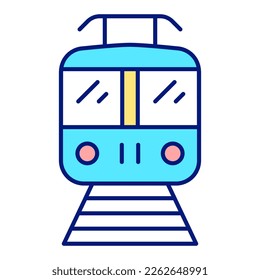 Subway car with pantograph, front view - icon, illustration on white background, color style