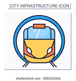 Subway color icon. Underground transport. Drives passengers to metro stations. Outline drawing. Urban infrastructure concept. Isolated vector illustrations