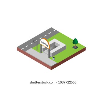 Subway entrance in isometric projection necessary creative designers for web projects. Isometric subway entrance.