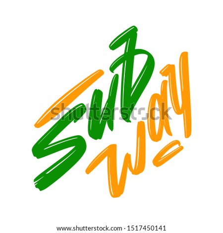 Subway hand drawn modern brush lettering text. Vector illustration logo for print and advertising