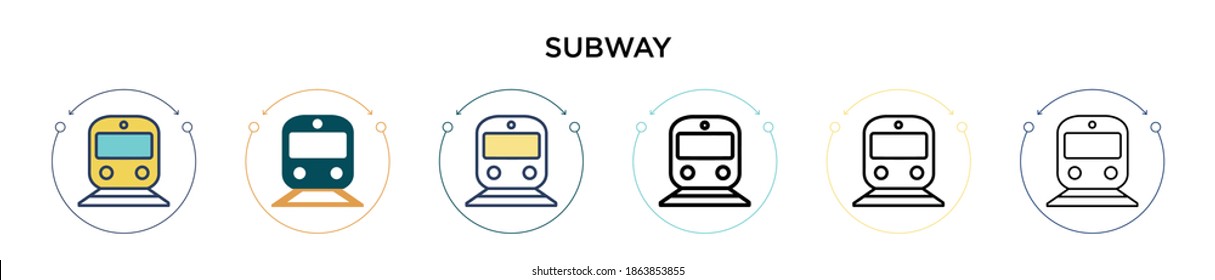 Subway icon in filled, thin line, outline and stroke style. Vector illustration of two colored and black subway vector icons designs can be used for mobile, ui, web