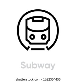 Subway Icon. Metro, Mass Rapid Transit, Public Transport Vector Editable Line Symbol On White Background