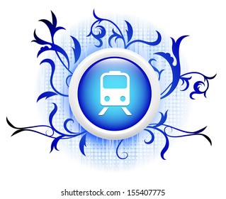 subway icon on blue decorative button