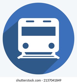 Subway Icon in trendy long shadow style isolated on soft blue background