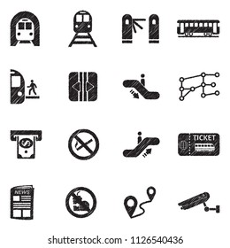 Subway Icons. Black Scribble Design. Vector Illustration.