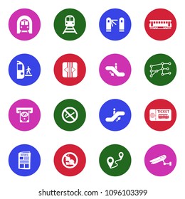 Subway Icons. White Flat Design In Circle. Vector Illustration. 