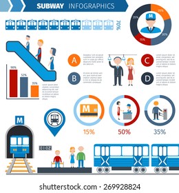Subway infographics set with underground public transport symbols and charts vector illustration