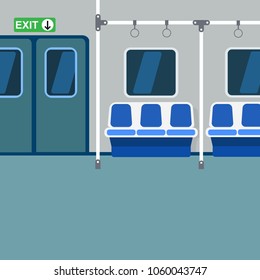 Subway interior: doors, windows, seats and rails