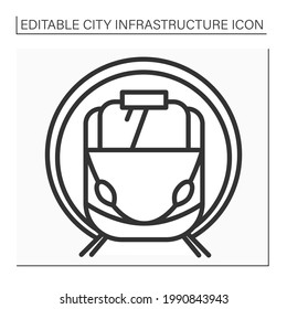 Subway line icon. Underground transport. Drives passengers to metro stations. Outline drawing. Urban infrastructure concept. Isolated vector illustrations. Editable stroke