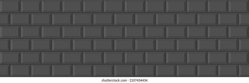 Patrón sin costuras de baldosas negras del metro. Fondo de pared de ladrillo higiénico. Ilustración plana vectorial. Baldosas de diseño para edificios al aire libre, interiores, cocina, baño, EPA 